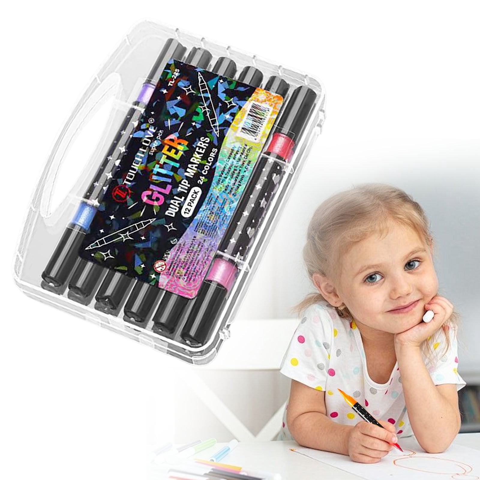 WUXIAB Dual Tip Glitter Markers,Glitter Gel Pens,Smooth Sparkle Ink For Art,Glitter Pens Set 12pc,Dual Tip Glitter Markers,Sparkle Gel Pens for Art Journaling Coloring,Smooth Ink for Crafts Drawing