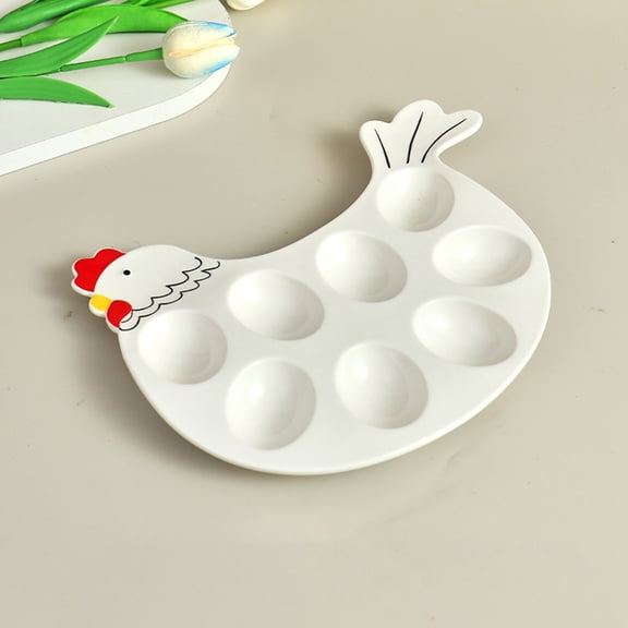 WUXIAB Easter Egg Serving Tray,Hen Shaped Dish,Chicken Egg Container,Rooster Shaped Deviled Egg Plate Holder,Easter Ceramic Egg Tray,Chick Shape,Cute Tableware for Breakfast,Creative Serving,White