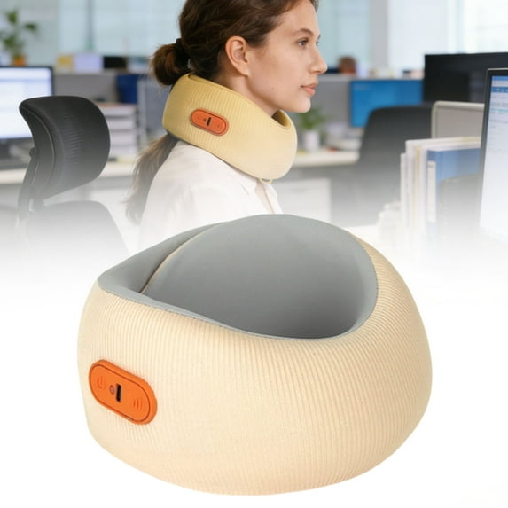 WUXIAB Ergonomic 360°Travel Neck Pillow,Rechargeable Heat Vibration Massage Pillow,Dual-Function Travel Support Pillow,Portable Neck Breathable Memory Foam Neck Pillow,Home Car Airplane Travel Pillow