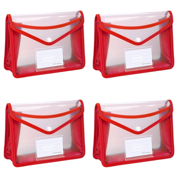 WUXIAB File Storage Wallet,Standard Size Holder,Fast Fill Document Pouch,Expandable Plastic File Folder A5 Red 4-Pack,Thick Document Organizer with Snap Closure,Large Capacity for Receipts Letters