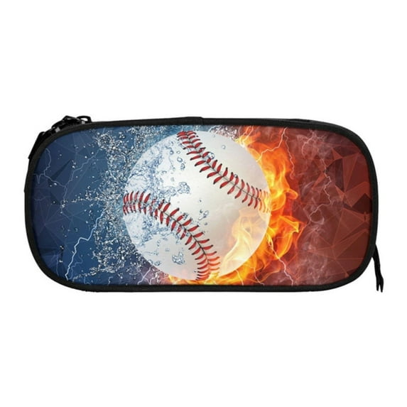 Basketball Pencil Case, Cool Sports Pencil Box With Print Water & Fire Pattern, Personalized Pencil Holder With Zipper Pen Pouch Desk Organizer Travel Stationery Bag,Pencil Bags With Zipper