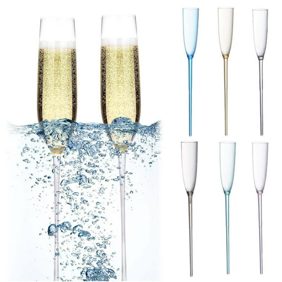 WUXIAB Floating Wine Glasses For The Pool,6 Cups Pool Champagne Glasses,Cocktail Goblet Cups With Long Stem,Unbreakable Acrylic Champagne Flutes,Cocktail Highball Cup With Holder For Summer Beach