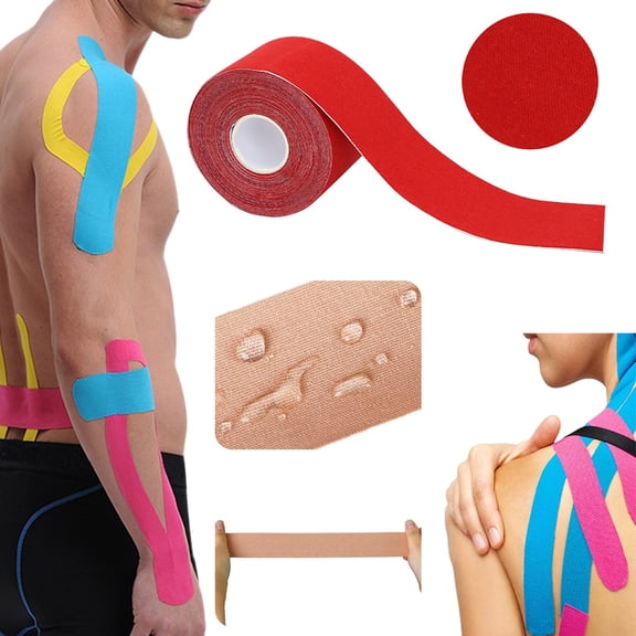 WUXIAB Hand Support Tape,Daily Training Tape,Long Lasting Tape,Therapy Tape Roll,Elastic Therapeutic Care,2.5cm x 5m Red Athletic Sports Tape,Easy Tear Breathable Cotton for Joint Support