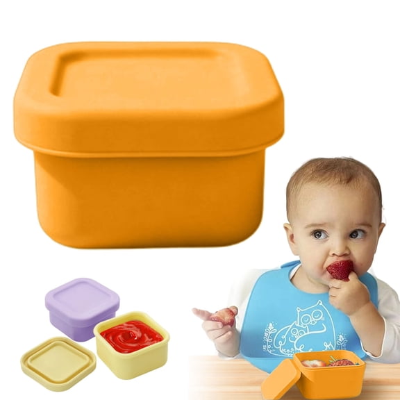WUXIAB Lunch Box Container,Dipping Sauce Cup,Microwave Safe Cup,100ml Reusable Silicone Snack Containers with Orange Lids,BPA-Free Leakproof Mini Food Pots for Lunch Daycare Travel,Stackable Storage