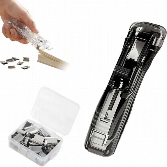 WUXIAB No-Damage Document Binder,Office Organizing Tool,Easy Load Dispenser,Convenient Clip Storage,Reusable Metal Paper Clamp Dispenser Set with 100 Clips,No-Damage Binding Tool for Documents