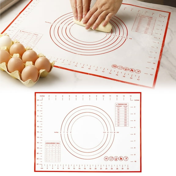 WUXIAB Non-Stick Silicone Baking Mat,Pastry Dough Rolling Mat,Sourdough Bread Making Tool,Kitchen Counter Mat,Fondant Pie Crust Mat,Measured Baking Sheet,Cooking Enthusiast Kneading Mat Red