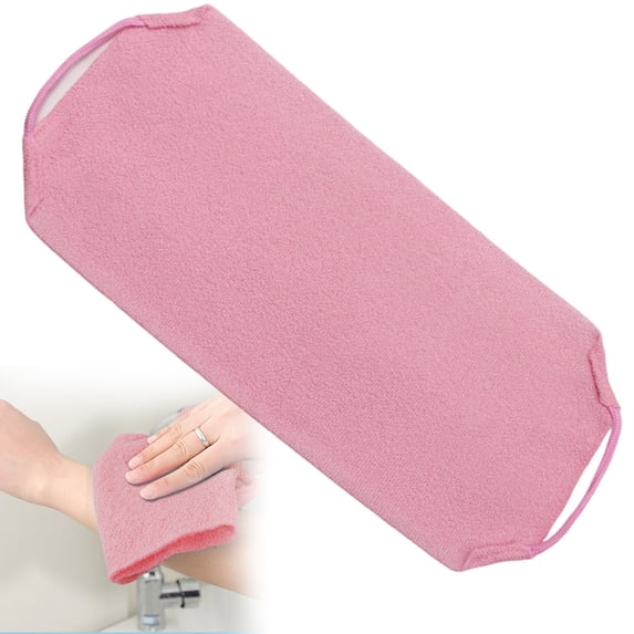 WUXIAB Nylon Back Scrubber Towel,Stretchable Pull Strap For Easy Exfoliation In The Shower,Extended Length Nylon Back Scrubber with Handles,Pink Exfoliating Body Scrub Towel for Shower,Men and Women