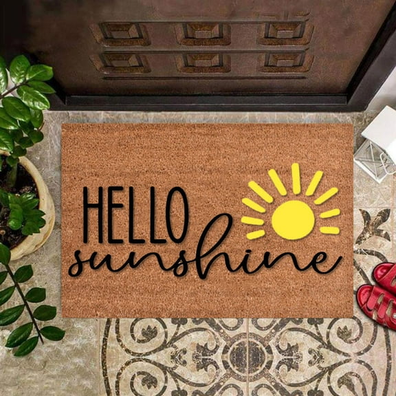 WUXIAB Outdoor Door Mat,Natural Home Flower Mat,Summer Welcome Rug,Porch Entry Rug,Funny Summer Welcome Doormat,15.7x23.6In Hello Sunshine Coir Style Mat for Front Door,Outdoor Beach Themed Entry Rug