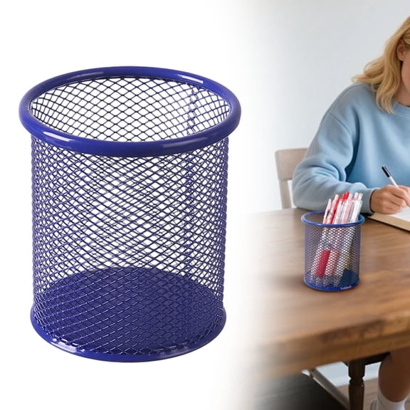 WUXIAB Pen Holder For Desk,Blue 3.7" Metal Pen Cup,Cute Pencil Holder,Mesh Pencil Cup Holder,Pen Organizer For Office,Cup Desk Organizer For Stationery,Scissors,Marker Holder For Home