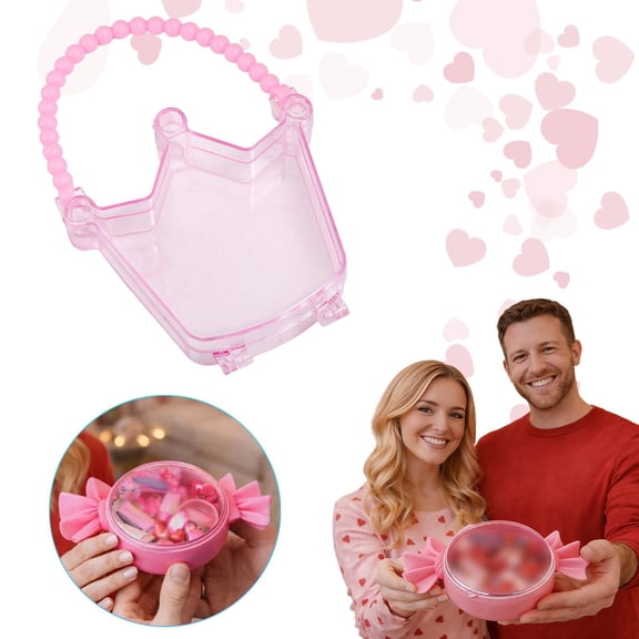 WUXIAB Pink Crown Candy Jar With Handle,Decorative Container For Candies And Keepsakes,Crown Shaped Valentine's Candy Jar with Handle,Pink Fillable Container for Chocolates,Decorative Gift Box