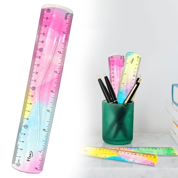 WUXIAB Pink Flexible Bendable Ruler,Soft Plastic Ruler,Gradient Colour Rulers,Easy-To-Read,Measuring Rulers,Rulers With Inches And Centimeters,Ruler For Crafting Drawing Engineering Home,Office