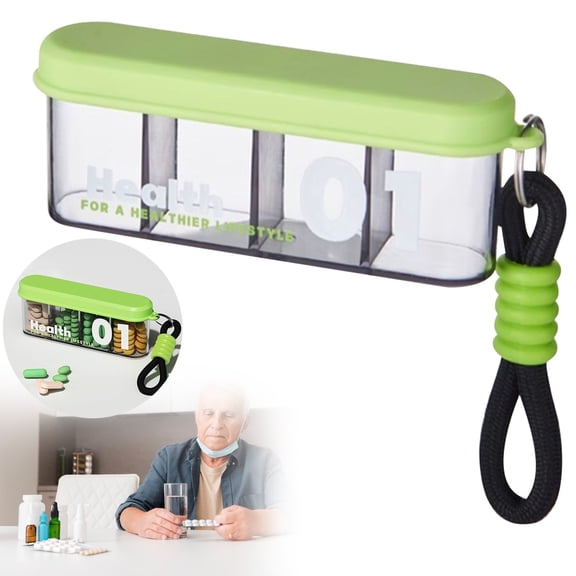 WUXIAB Portable 4-Compartment Pill Organizer,Bpa-Free Moistureproof Pill Box With Strong Seal,Wide Opening,Anti-Mix Supplement Box Case,Compact Travel Vitamin/Supplement/Medication Holder With Strap