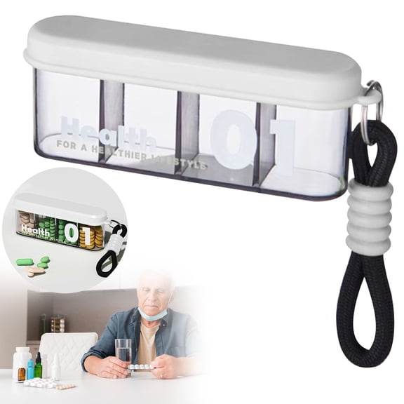 WUXIAB Portable 4-Compartment Pill Organizer,Bpa-Free Moistureproof Pill Box With Strong Seal,Wide Opening,Anti-Mix Supplement Box Case,Compact Travel Vitamin/Supplement/Medication Holder With Strap