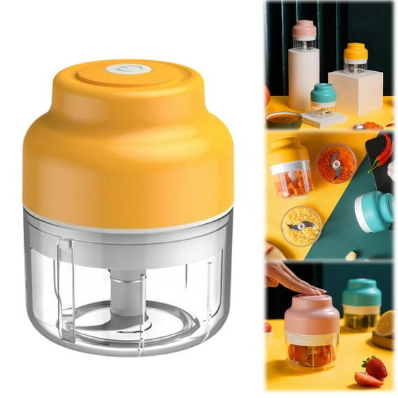 WUXIAB Rechargeable Garlic Chopper,2025 Portable Veggie Processor,Wireless Meat Grinder Masher,Stainless Steel Blade Food Chopper,Compact Travel Garlic Mincer For Chopping Veggies Meat Yellow 250Ml