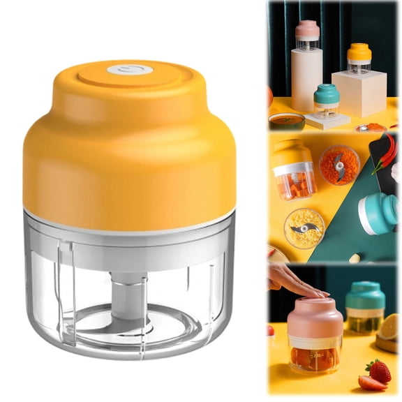 WUXIAB Rechargeable Garlic Chopper,2025 Portable Veggie Processor,Wireless Meat Grinder Masher,Stainless Steel Blade Food Chopper,Compact Travel Garlic Mincer For Chopping Veggies Meat Yellow 250Ml