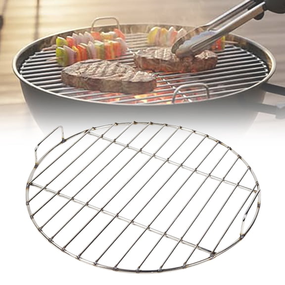 WUXIAB Rust Resistant Grill Grate,Long Lasting Bbq Accessory,Easy Storage Grill Grate,Space Saving,Extra Thick Stainless Steel Round Grill Grate 17 Inch with Folding Handle,BBQ Grid for Camping