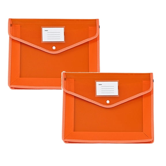 WUXIAB Safe Document Holder,Smooth Finish Pouch,Easy Carry Pouch,Plastic Expandable File Organizer A4 Horizontal Orange 2-Pack,Transparent Document Holder with Snap Closure,for Receipts/Paper/Bills