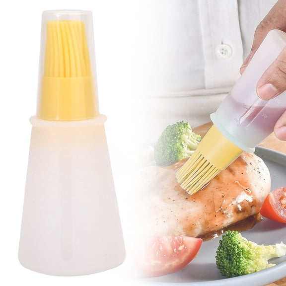 WUXIAB Silicone Kitchen Oil Brush,Self-Contained Bottle For Sauces,Quick Easy Refill,Yellow Silicone Oil Bottle Brush with Lid,Non-Stick Basting Brush for BBQ and Grilling,Cooking Oil Dispenser