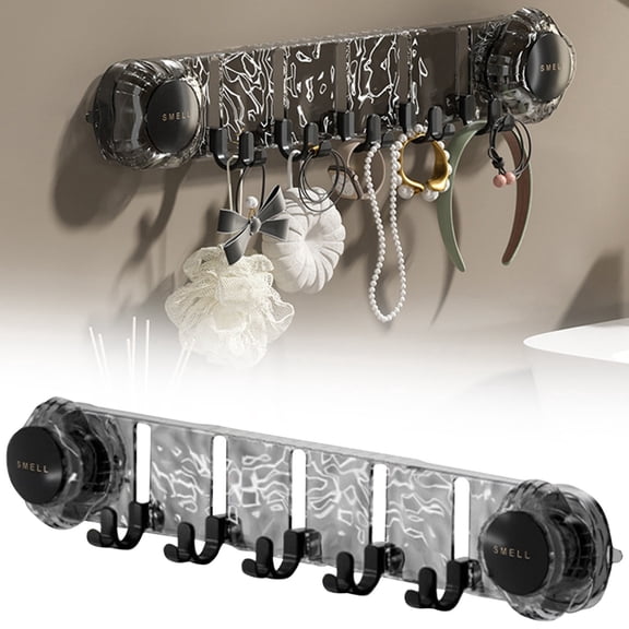 WUXIAB Suction Cup Towel Rotating Hooks,No-Drill Hanger For Bathroom Kitchen,Gray,10 Hooks Rotating Shower Suction Cup Hook,Space-Saving Non Punch Wall Towel Hanger,Corrugated Storage Rack,Light Gray