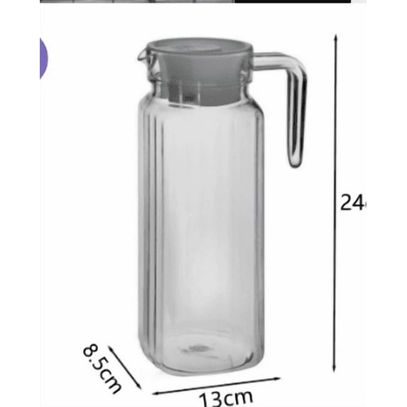 WUXIAB Transparent Cold Water Pot Acrylic Unbreakable Pitcher,Bpa-Free Plastic Pitcher,Heat-Resistant Pitcher With Lid,Ribbed Pitcher With Handle,Clear Drink Pitcher,Tea Juice Water Pitcher B 1.3L
