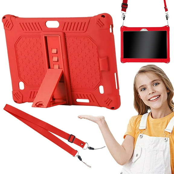 WUXIAB Universal 10-10.1" Silicone Tablet Case – Multi-Angle Protective Cover,Tablet Lightweight & Soft Cover,Portable Tablet Case,Stylus Pen Included Tablet Case,Convenient Operation Red