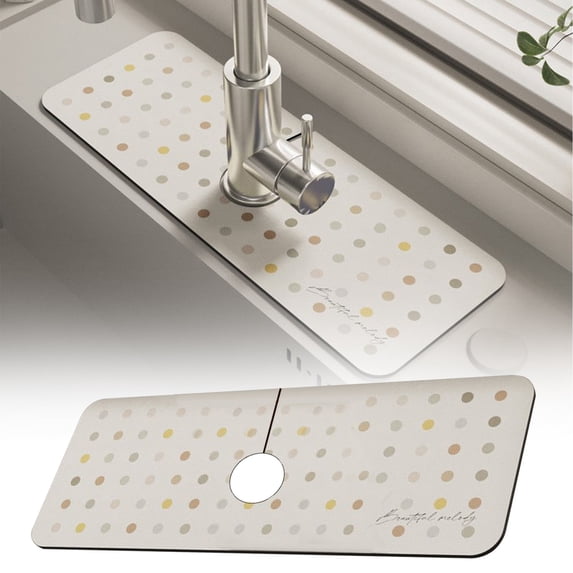 WUXIAB Versatile Absorbent Faucet Drain Mat,Fast-Drying Countertop Mat,Non-Slip Kitchen Bathroom Water Protection Mat,Stylish Pattern Sink Splash Mat,Low-Maintenance Home Drip Catcher Mat White