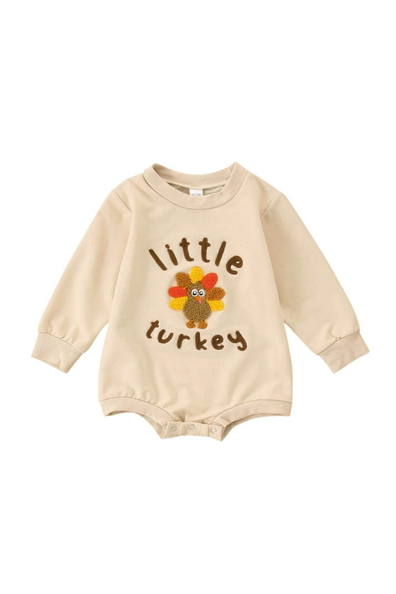 And Toddler Boys Girls Long Sleeve Turkey Embroidery Printing Pullover Romper Sweatshirt Bodysuits Onesie Baby Relaxed Fit Clothing