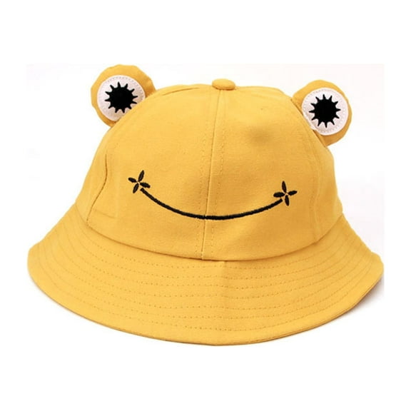 WUXIAN Baby Girls Sun Hats Cartoon Print Sun Hat Adjustable With Wide Brim Bucket Hats For Kids Toddler Beach Safari Hat,Yellow,One Size