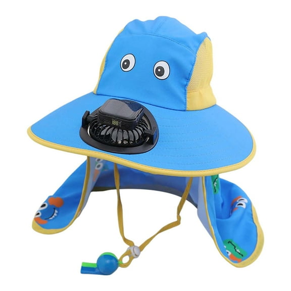 WUXIAN Baby Girls Sun Hats Kids Solar Fan Hat With Usb Charging Cartoon Print Sun Hat Upf 50+ Outdoor Adjustable Wide Brim Bucket Hats For Kids Toddler Beach Fishing Hat,Blue,1