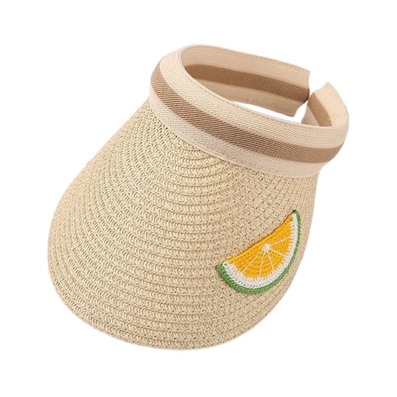 WUXIAN Baby Girls Sun Hats Roll-Up Straw Visor Hat Sun Hat Kid Toddler Wide Brim Cute Embroidery Bunny Ponytail Summer Beach Adjustable Sun Caps,Beige,One Size