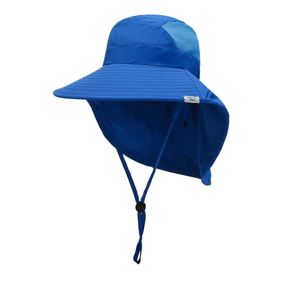 WUXIAN Baby Girls Sun Hats Solid Sun Hat Adjustable Wide Brim Bucket Hats With Neck Flap For Kids Toddler Beach Sun Caps,Blue,One Size