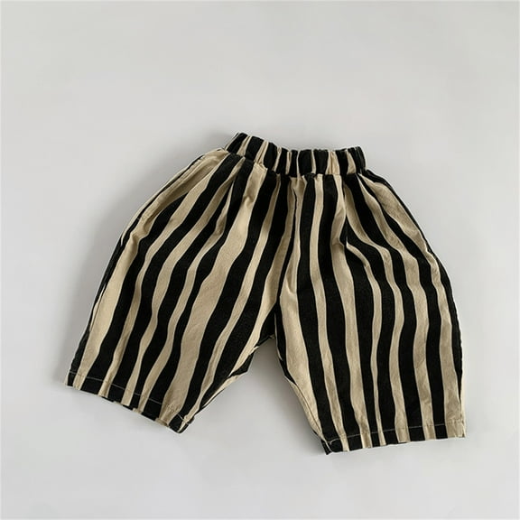 WUXIAN Boys Pants Baby Minimalist Striped Daily Elastic Waist Wide Leg Lightweight Pants Child Stylish Pants