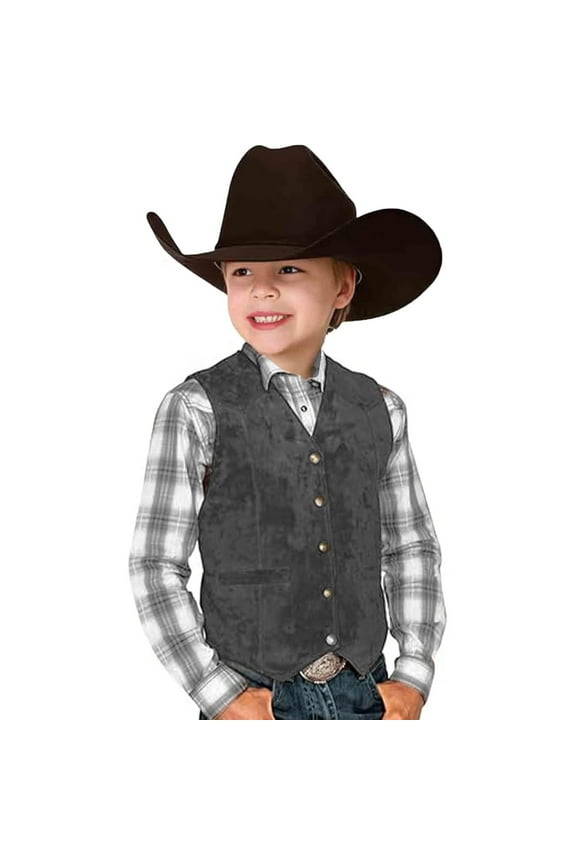Boys Tops Retro Cowboy Vest Suede Leather Party Style V Neck Casual Western Vest Vintage Waist Coat Toddler Classic Top