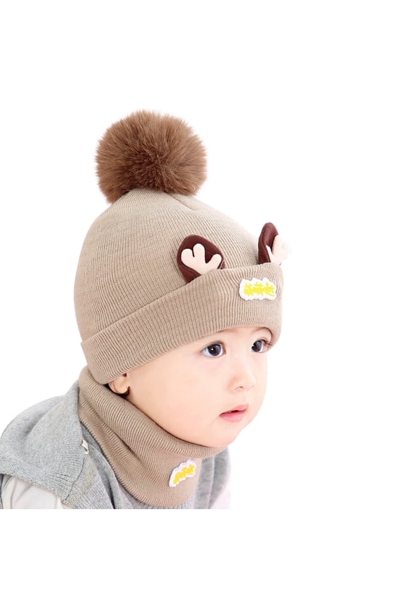 Child Baby Boy Girl Pompom Hat Winter Warm Knit Bobble Beaniess Cartoon Cap Scarf Set Baby Leisure Streetwear