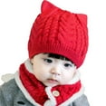 thumbnail image 1 of WUXIAN Child Baby Boy Girl Winter Hat Cat Beaniess Hat With Scarf Lined Knitted Cap Neckwarmer For 2PCS Lovely Baby Streetwear, 1 of 5