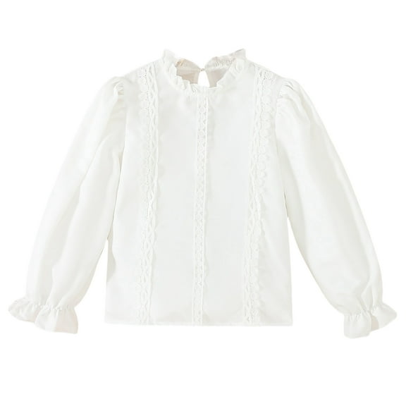 WUXIAN Child Big Girls Lace Collar Blouse With Elastic Solid Color Layering Tops For Spring Fall Soft Baby Streetwear