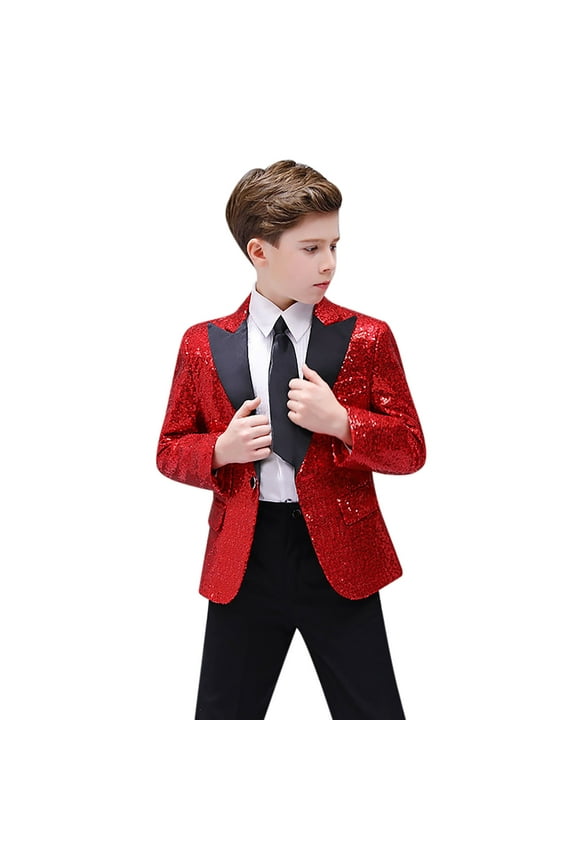 Child Elegant Boys Red Sequin Jacket Ideal For Weddings Parties And Soft Baby Streetwear