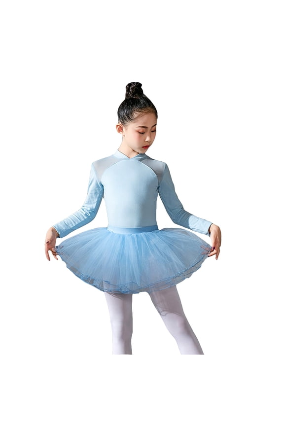 Child Kid Girls Ballet Dance Dress Lace Long Sleeve Leotards With Removable Tutu Skirt Ballerina Outfits Dancewear Classic Streetwear