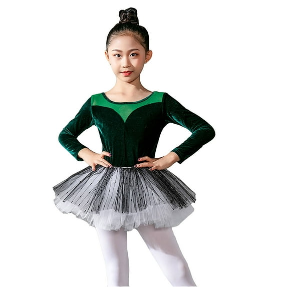 WUXIAN Child Kid Girls Ballet Dance Dress Lace Longt Sleeve Leotards With Removable Tutu Skirt Ballerina Outfits Dancewear Relaxed Fit Streetwear