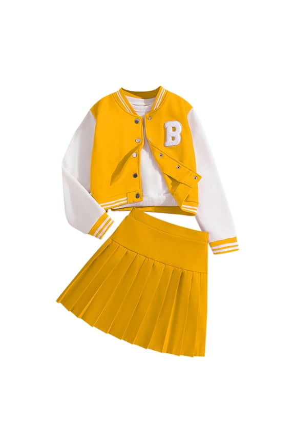 Child Little Girls Baseball Jacket With Pleated Skirt Sets Baseball Tracksuit 2PCS Preppy Outfits Comfort Baby Streetwear