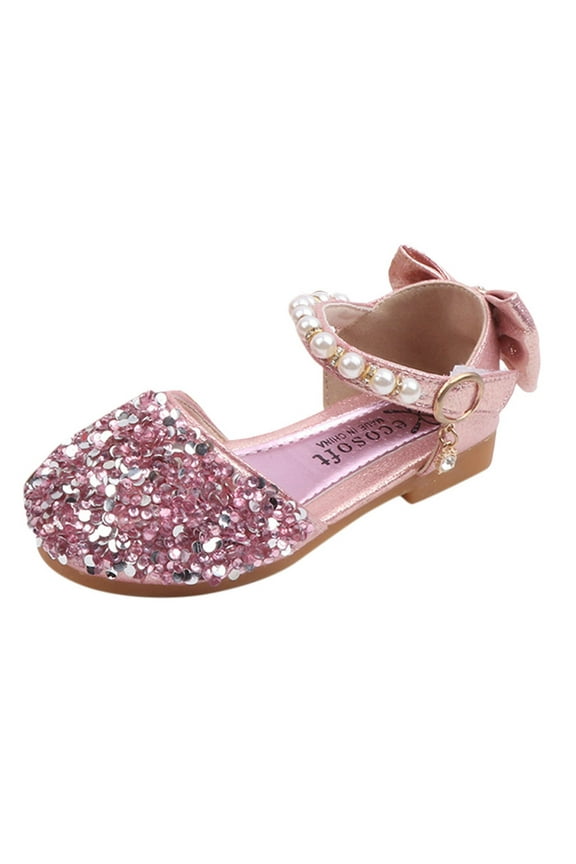 Child Little Girls Dress Pumps Glitter Sequins Princess Low Heels Party Dance Shoes Rhinestone Sandals Shoes Soft Baby Footwear