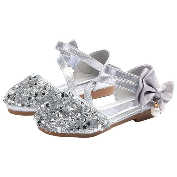WUXIAN Child Little Girls Dress Shoes Glitter Princess Sandals Shoes Spring Summer Closed Toe Sequin Flat Leather Shoes Princess Shoes Dance Shoes Comfort Baby Footwear