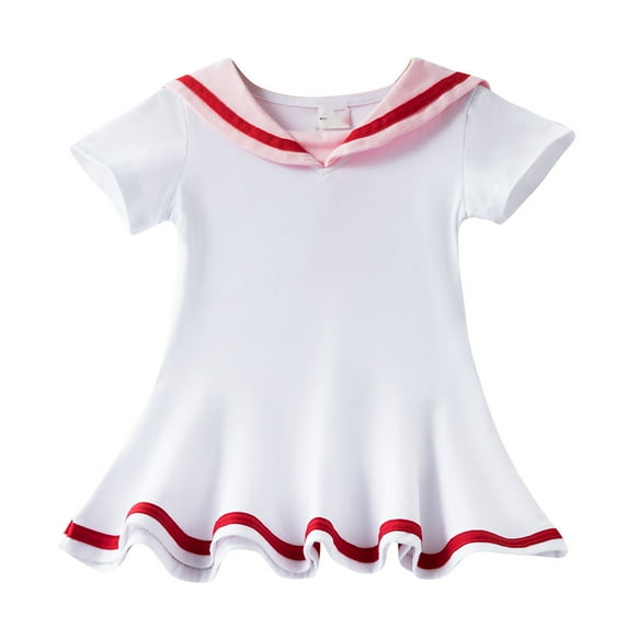 WUXIAN Child Little Girls Nautical Sailor Dress Summer Cute Pleated Skirt Playwear Dresses Classic Dailywear