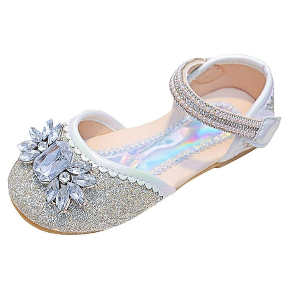 WUXIAN Child Little Girls Sandals Shoes Fashion Floralw Cute Bright Diamond Decoration Versatile Flat Bottom Comfortable Hook Loop Princess Shoes Breathable Footwear