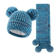WUXIAN Child New Solid Color Jacquard Hat Scarf 2PCS Stock Double Hat Long Neck Warm Suit Trendy Streetwear