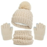 WUXIAN Child Winter Hat Gloves Scarf Sets Girls Hats With Pom Knit Neck Warmer Gaiter Mittens Lined Set Lovely Baby Streetwear