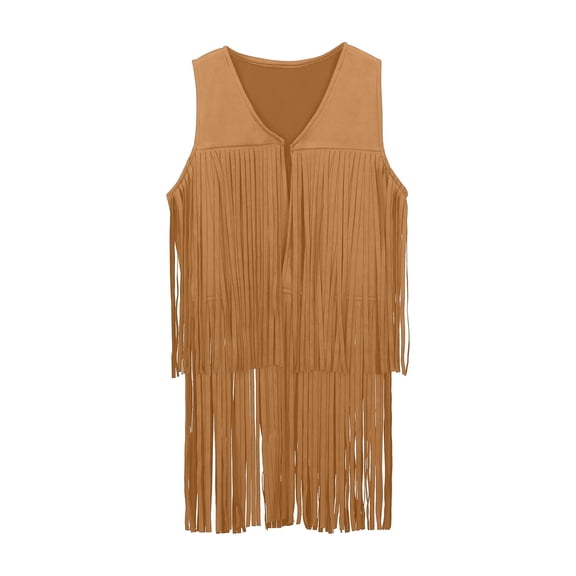WUXIAN Children 60s 70s Retro Cowboy Cow Big Girl Vest Outfits Hippie Sets Big Girls Fringe Tassel Vest Party Classic Streetwear