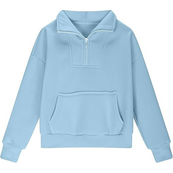 WUXIAN Children Big Girls Half Zip Sweatshirt Quarter Zip Pullover Sweatshirts With Pocket Hoodie Sweater Fall Clothes For Teen Big Girls Versatile Streetwear