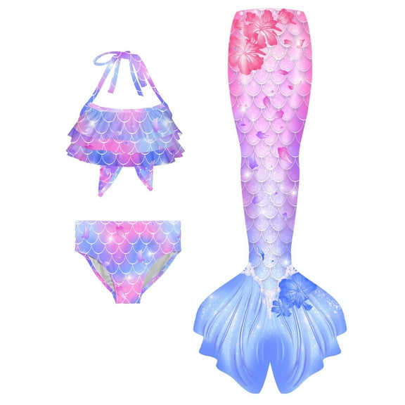 WUXIAN Children Big Girls Swimsuit Bathing Suits Bikini Fish Tail Gradient Sets For Big Girls Stylish Baby Beachwear