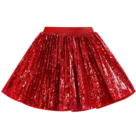 WUXIAN Children Dresses Girls Sequin Skirt Sparkle Mini High Waist Party Tutu Skirts For Girls Skirt,Red,5-6 Years
